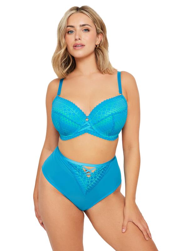 YOURS Plus Size Blue Lace Detail Padded Bra | Yours Clothing 8